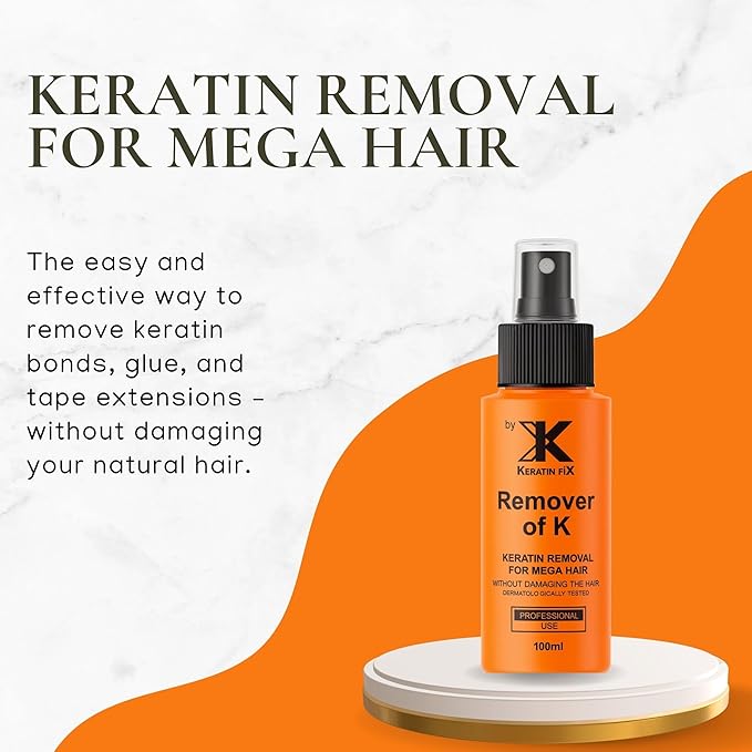 Keratin FiX Remover of K – Keratin Bond Adhesive Remover for Hair Extensions – Professional Use – 100 ml Spray
