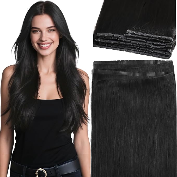 Lacer Natural Black Butterfly Weft 14 Inch Twin Tape Weft Human Hair Extensions Hand Tied Genius Wefts PU Invisible Micro Beads 1 PCS Double Layer 31.5"(80cm) 100G