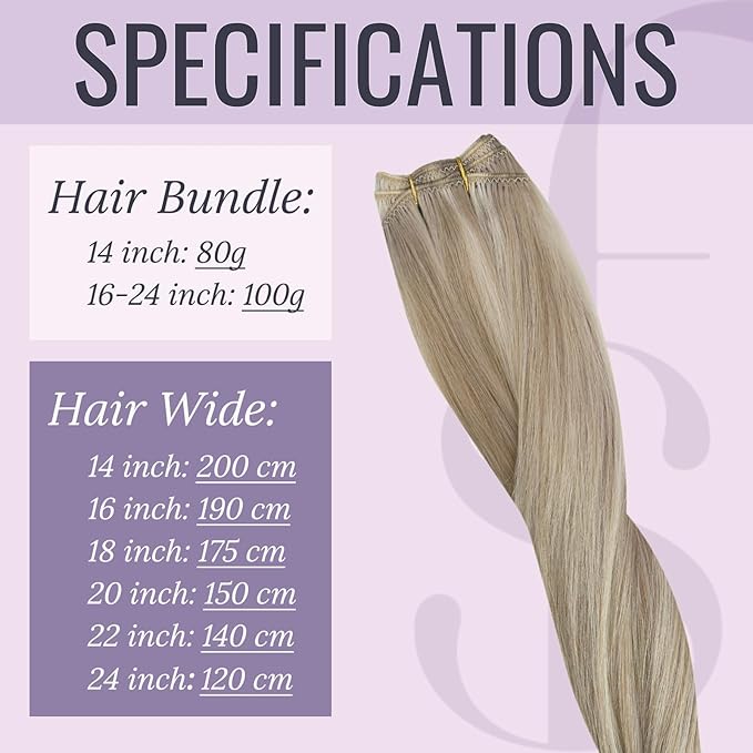 Fshine Weft Hair Extensions Human Hair 18 Sew in Remy Extensions Color Ash Blonde 18p613 Mixed with Bleach Blonde for Women 100g Brazilian