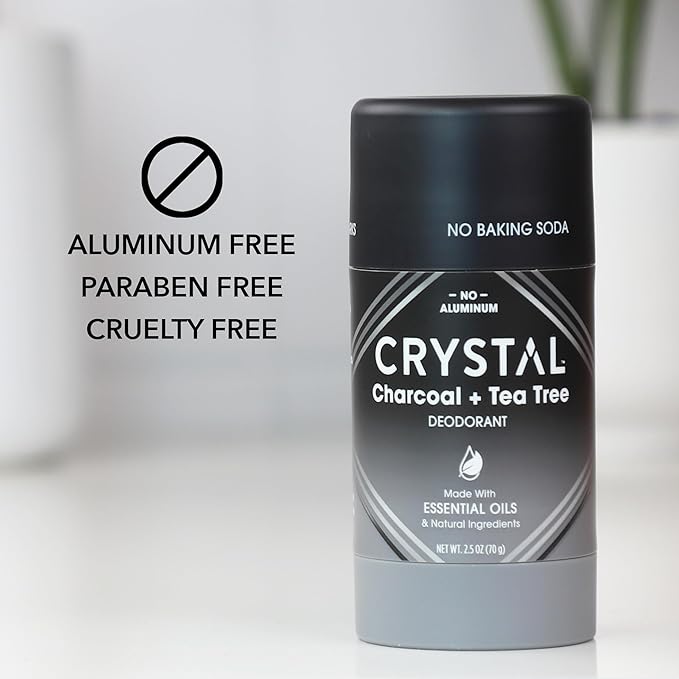 Crystal Deodorant Magnesium Solid Stick Natural Deodorant, Charcoal & Tea Tree, 2.5 oz (Pack of 2)
