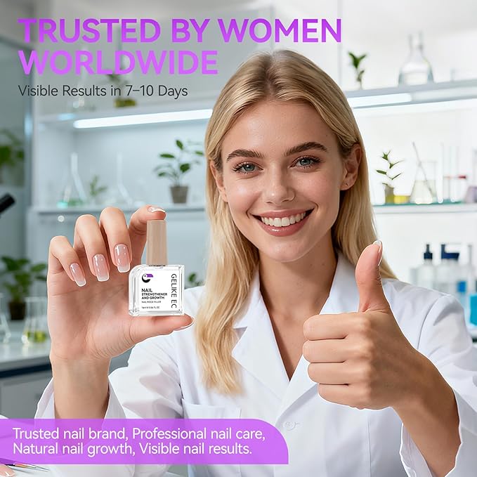 Gelike EC Nail Strengthener and Growth for Women: Clear Nail Hardener for Damaged Weak Peeling Nails – 60s Quick Dry Protein Repair Base Coat – Long Lasting High Shine Daily Home Care 16ml