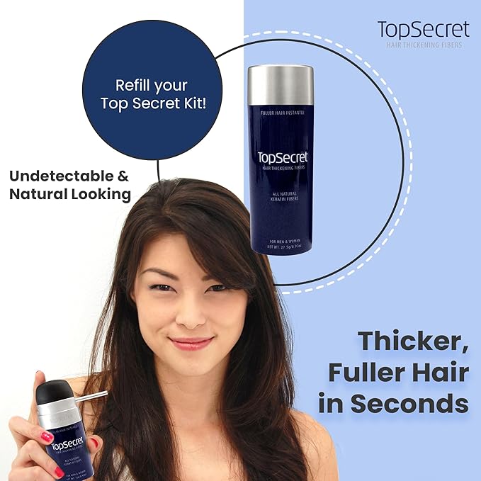 Top Secret Hair Thickening Building Fibers Refills - Undetectable & Natural Hair Filler - for Men & Women - Instantly Fill In Fine Thinning Hair - Weather & Sweat Resistant (Dark Brown, Large)