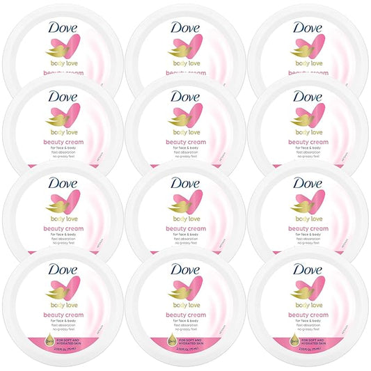 Dove Lotion, Beauty Cream - Light, Fast-Absorbing Face and Body Cream for Normal to Dry Skin, 24-Hour Moisture, Travel Size, 2.53 Fl Oz. (Pack of 12)