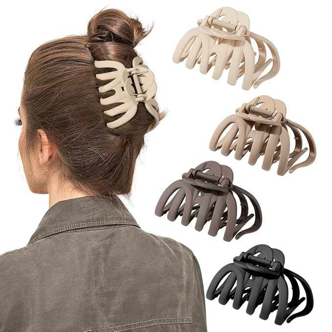 Shinowa Hair Clip Set, 4 Pack Hair Claws for Thick Hair, Large Hair Clips in 4 Neutral Colors, Non-slip Claws Jaw Clips for Women, Strong Hold for Girls Long Hair