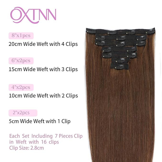Clip in Hair Extensions Real Human Hair Chocolate Brown 22 inch 7pcs 100g/Pack, Human Hair Clip in Extensions, Salon-Grade Quality, Easy Comfort Wear for Women (#4, 22 inch)
