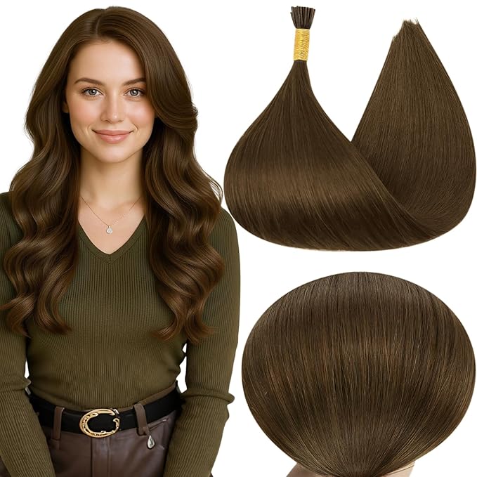 Full Shine I Tip Hair Extensions Human Hair 20 Inch Soft Straight Long Hair Pre Bonded Extensions Color 4 Brown Itip Human Hair Extensions Real Remy Hair for Women 40 Grams