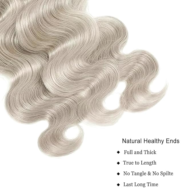 Platinum Silver Human Hair Bundles Body Wave 16 16 16 inch 100% Virgin Human Hair Weave Extensions 12A Quick Weave Bundles Double Weft
