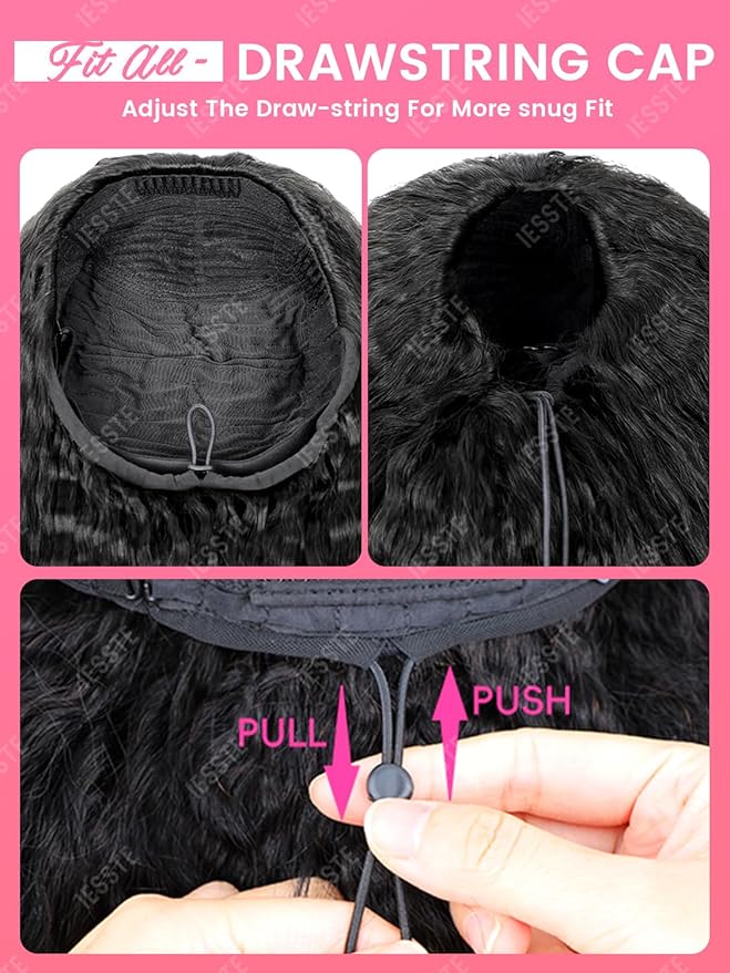Kinky Straight Half Wig Human Hair 3 In 1 Seamless Flip Over Half Wigs for Black Women Wear & Go No Lace Glueless Drawstring Flip Over Wig Beginner Friendly In 20Inch Headband Wig 200 Density