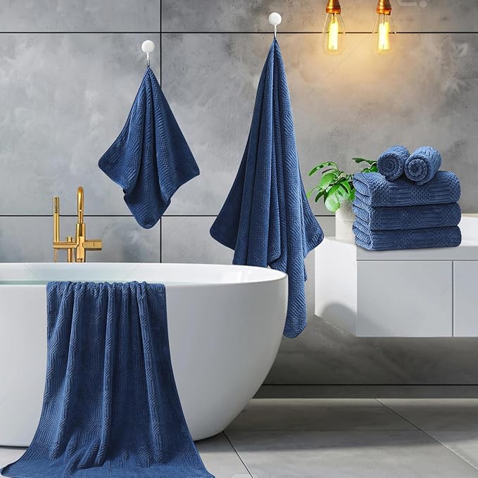 Ycosy 4 Pack Extra Large Microfiber Bath Towels Set,35x70 inches,600GSM,Less Lint Highly Absorbent Super Soft & Quick Dry,Oversized Bath Towels,Perfect for Bathroom Gym Pool,Navy