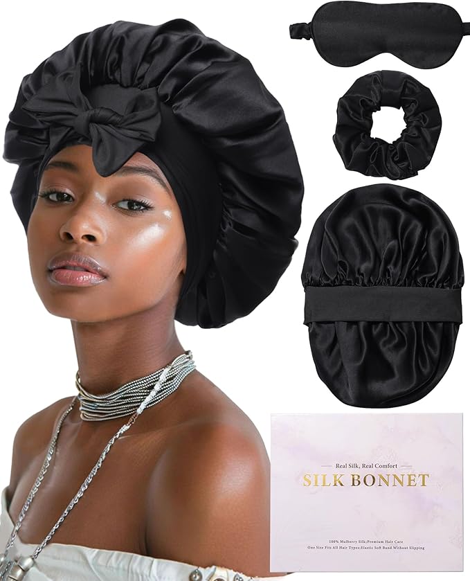 Mulberry Silk Bonnet Sleeping Women Curly Hair Bonnets Tie Band Double Layer Reversible Sleep Bonnet Silk Hair Wrap Sleep Cap