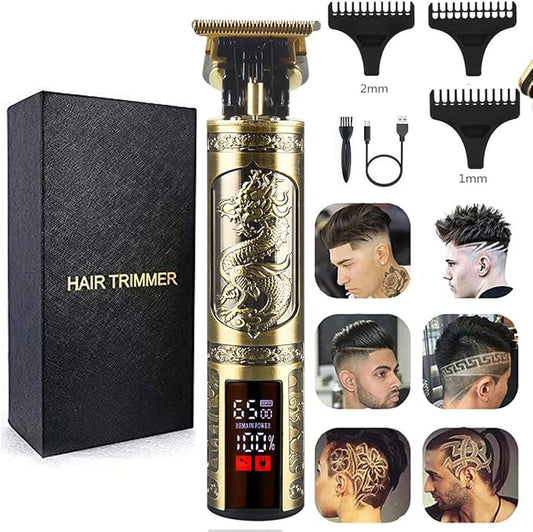 Professional Hair Clippers for Men Electric Haircut Kit Hair Trimmer Grooming Waterproof Rechargeable Close Cutting T Blade Trimmer USB Rechargeable Clippers for Hair Cutting (LED-Dragon)