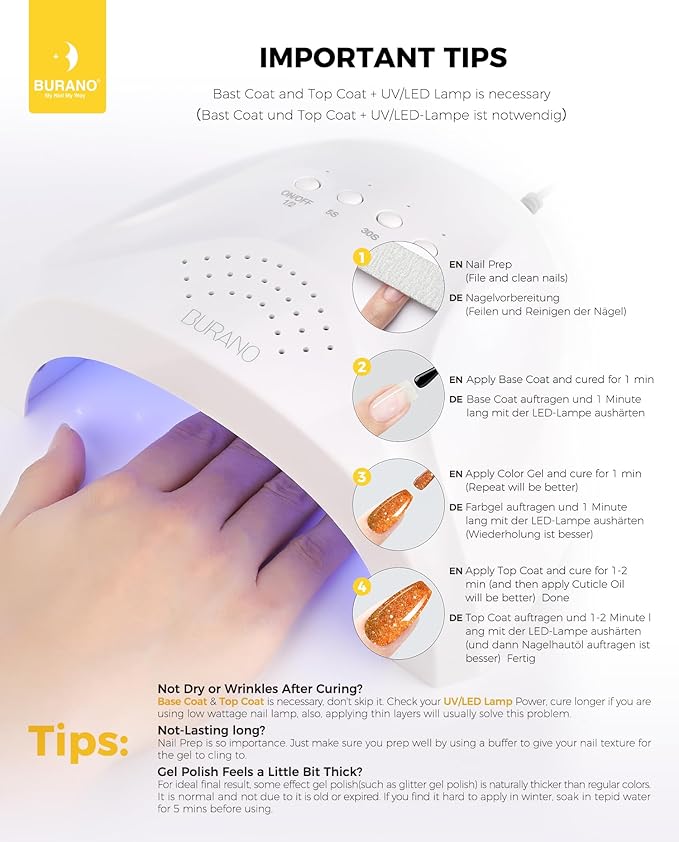 BURANO Glitter Gel Nail Polish - LED UV Curing, Holographic Effect, No Chip Sparkle Gel, Home DIY Nail Salon (Fall LP39)