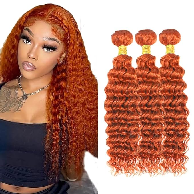 16 18 20 Inch Ginger Bundles Human Hair #350 Orange Deep Wave 3 Bundle Unprocessed Brazilian virgin hair Weave Extensions Double Weft 50 Grams/Bundle Colored Ginger Bundles for Woman