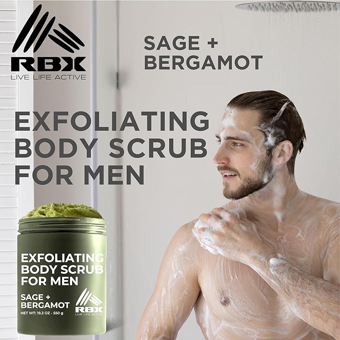 RBX Exfoliating Body Scrub For Men with Shea Butter Vitamin A and C, Moisturizing Hydrating Body Scrub for Healthy Skin