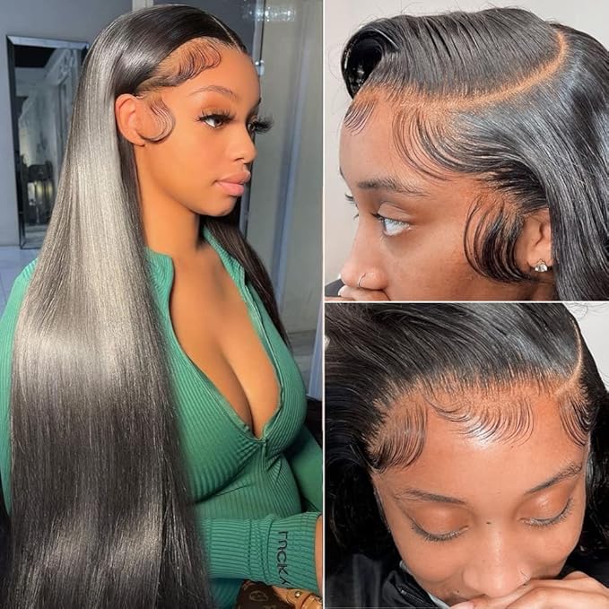 CHEETAHBEAUTY 13x6 Lace Front Wigs Human Hair 28Inch HD Transparent Lace Frontal Wigs 220% Density Brazilian Virgin Straight Human Hair Wigs for Women Pre Plucked with Baby Hair Natural Color