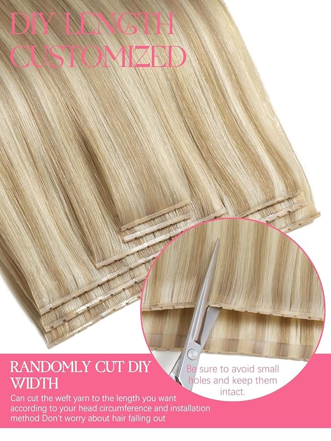 Lacer Butterfly Weft Hair Extensions 22 Inch Twin Tab Butterfly Genius Weft Human Hair Extensions Light Brown with Platinum Blonde OVO Hair with Micro Bead 100G One Piece