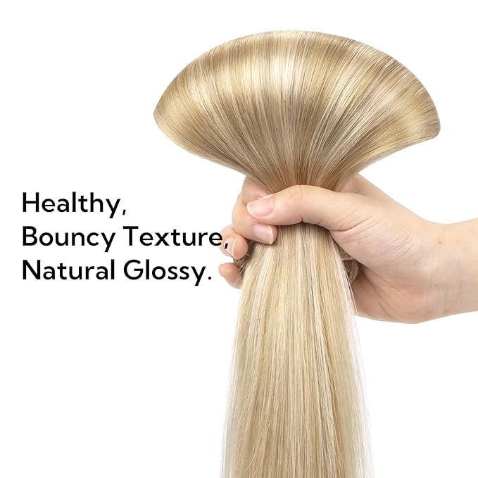 HOTBANANA Clip in Hair Extensions Real Human Hair, 135g 9pcs 16 inch Dirty Blonde Mixed Bleach Blonde Straight Remy Clip in Extensions Full Head for Women