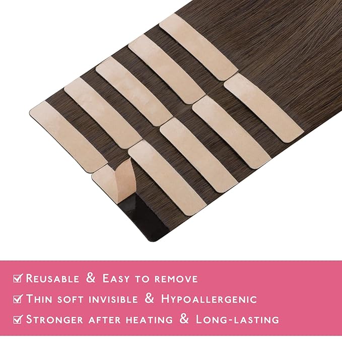 WENNALIFE Tape in Hair Extensions Human Hair Chocolate Brown Tape in Extensions, 10pcs 20g 10 inch Remy Invisible Tape Ins Straight Soft Real Human Hair