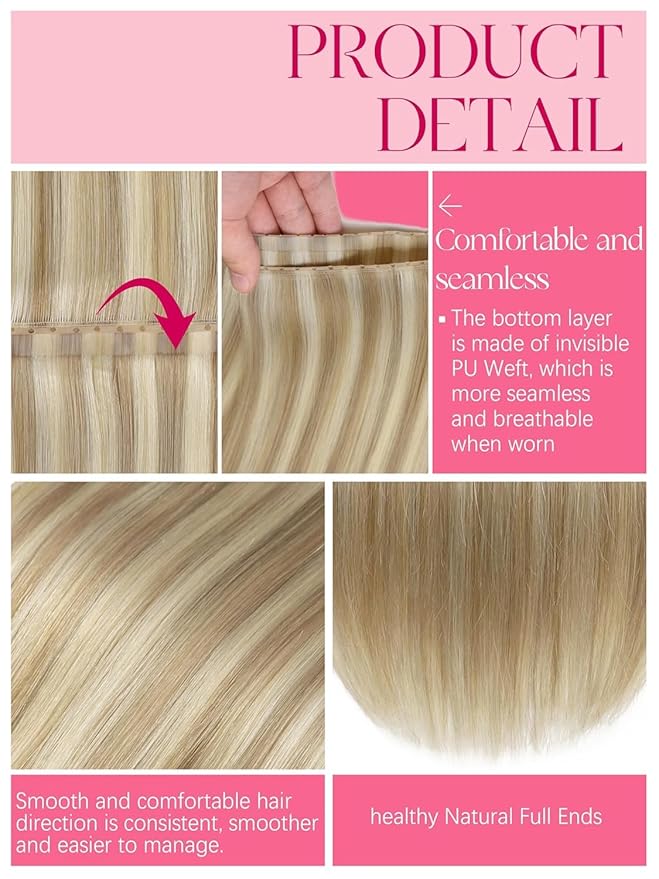 Lacer Butterfly Weft Hair Extensions 22 Inch Twin Tab Butterfly Genius Weft Human Hair Extensions Light Brown with Platinum Blonde OVO Hair with Micro Bead 100G One Piece