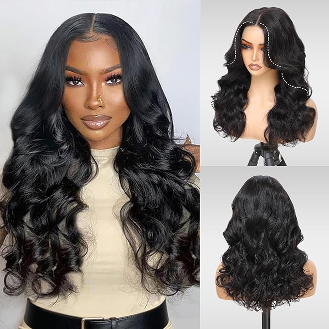 Pre Everything Curtain Bangs Wig Human Hair Loose Body Wave 13x6 PartingMax HD Lace Glueless Wigs Human Hair Pre Plucked Pre Cut Ready to Wear Wig 200% Density (Black Color, 20”)