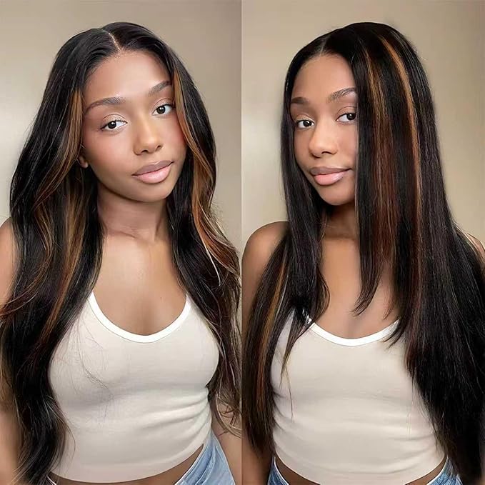 AMIRTY Ombre Straight Lace Front Wig Human Hair Pre Plucked Pre Cut Glueless Wigs Human Hair Bleached Knots 9x6 HD Lace Front Wigs Human Hair 32Inch