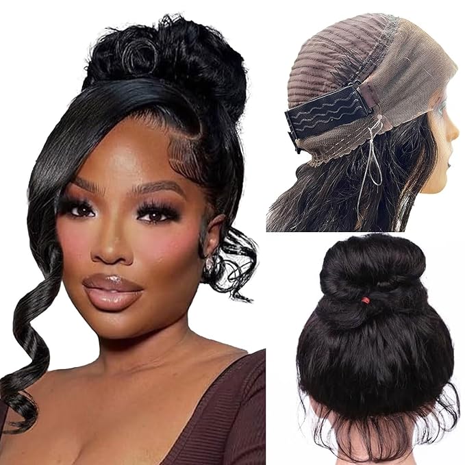 Aicrelery Hidden Strap 360 Lace Front Wigs Human Hair Body Wave Wig Invisible Strap Pre Plucked with Baby Hair Bleached Konts HD Lace Frontal Wig with Drawstring Natural Hairline 360 Wigs 32 inch
