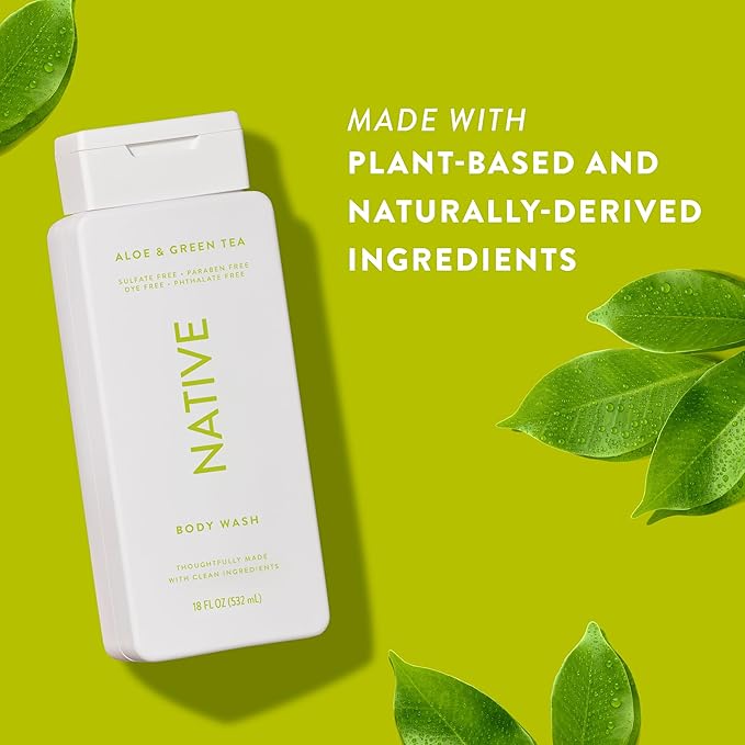 Native Body Wash Contains Naturally Derived Ingredients | For Women & Men, Sulfate, Paraben, & Dye Free Leaving Skin Soft and Hydrating |Aloe & Green Tea 18 oz