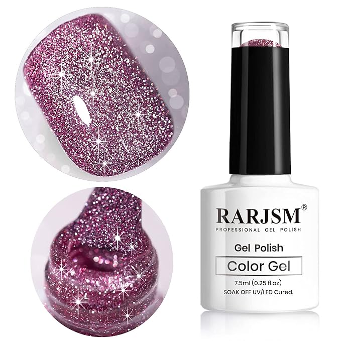 Reflective Glitter Gel Nail Polish, Diamond Gelpolish Violet Nailpolish Sparkly Shiny Gel Nail Art Varnish Manicure for Starter Nail DIY at Home U V L E D Cure Required RAR84