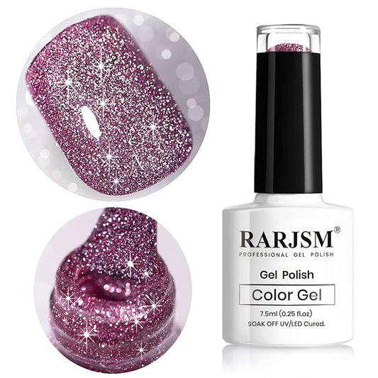 Reflective Glitter Gel Nail Polish, Diamond Gelpolish Violet Nailpolish Sparkly Shiny Gel Nail Art Varnish Manicure for Starter Nail DIY at Home U V L E D Cure Required RAR84