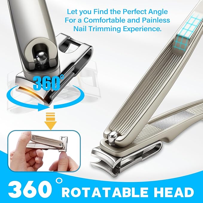 8-in-1 Heavy Duty Toenail Clippers for Thick Nails - Wide Jaw Ingrown Kit for Seniors. Surgical Steel Pedicure Set. Arthritis Friendly Household Essential. Best Gift for Men & Parents