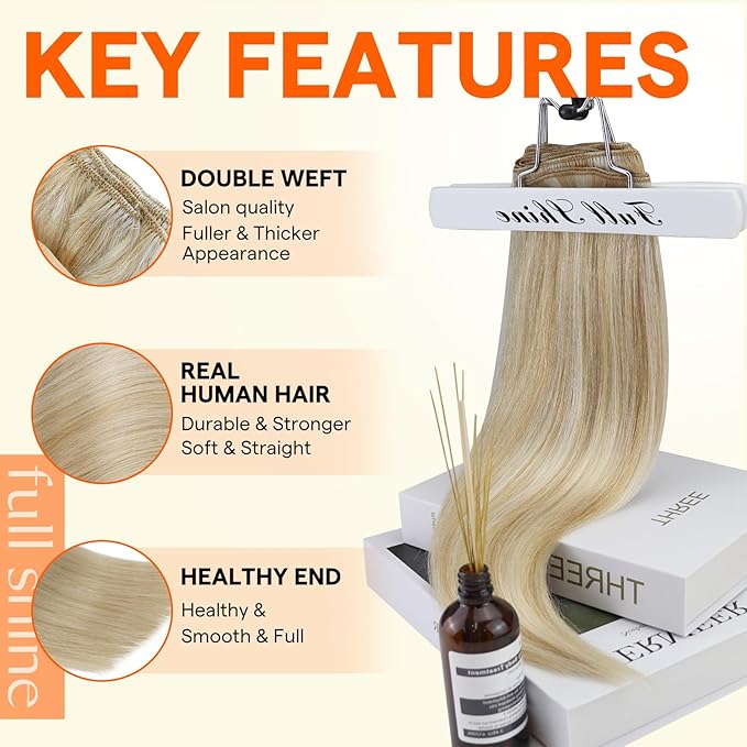 Full Shine Blonde Weft Human Hair Extensions For Women Weft Hair Extensions Sew In Hair Extensions Soft Silky Hair Color Caramel Blonde Mix Bleach Blonde Human Hair Extensions Sew In 100G 14 Inch