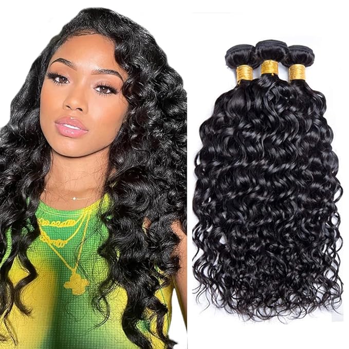 Water Wave Bundles Human Hair Unprocessed Brazilian Virgin Hair 12 14 16 Inch 150g/3 Bundles Water Wave Human Hair Bundle Double Weft Natural Black
