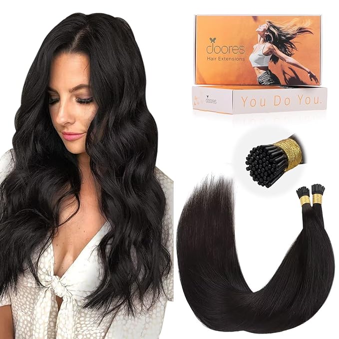 DOORES I Tip Human Hair Extensions - 22 Inch Natural Black, 100s 100g, Cold Fusion Remy Hair