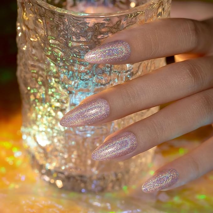 RARJSM Holographic Gel Nail Polish Light Purple Pink Rainbow Glitter Reflective Iridescent Gel Polish Curing Required Unicorn Mirror Chrome Laser Effect Soak off for Summer Salon Home Manicure 7.5ML