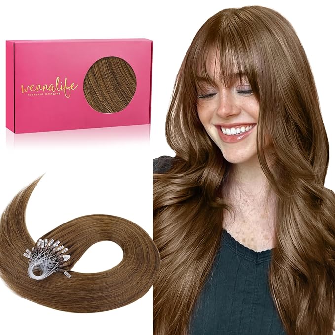 WENNALIFE Microlink Hair Extensions Human Hair, 50g 50s 20 Inch Light Auburn Brown Remy Hair Microbead Micro Link Microloop Microring Invisible Straight Natural Fusion Installation