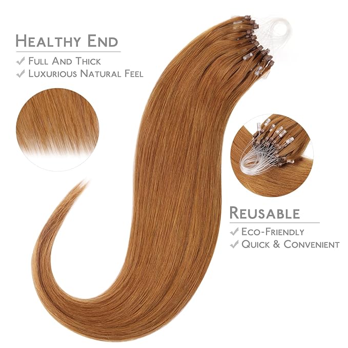 WENNALIFE Microlink Hair Extensions Human Hair, 50g 50s 24 Inch Auburn Ginger Remy Hair Microbead Micro Link Microloop Microring Invisible Straight Natural Fusion Installation