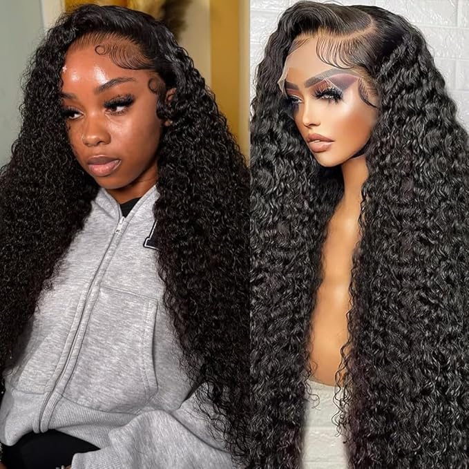 32 Inch Deep Wave Lace Front Wigs Human Hair 13x6 Hd Lace Front Wigs 180% Density For Women Wet And Wavy Glueless Wigs Pre Plucked With Baby Hair Deep Curly Wig Natural Black Color