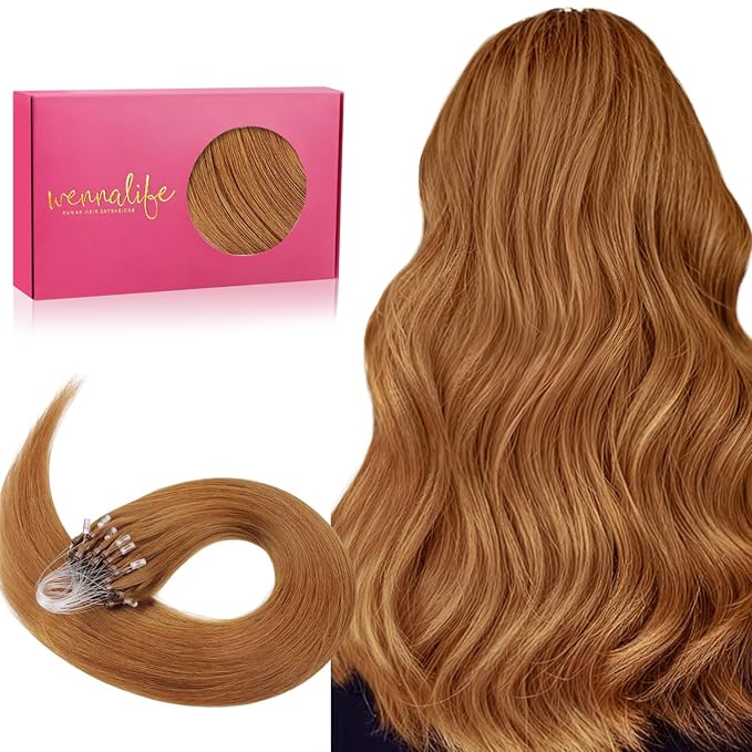 WENNALIFE Microlink Hair Extensions Human Hair, 50g 50s 14 Inch Auburn Ginger Remy Hair Microbead Micro Link Microloop Microring Invisible Straight Natural Fusion Installation