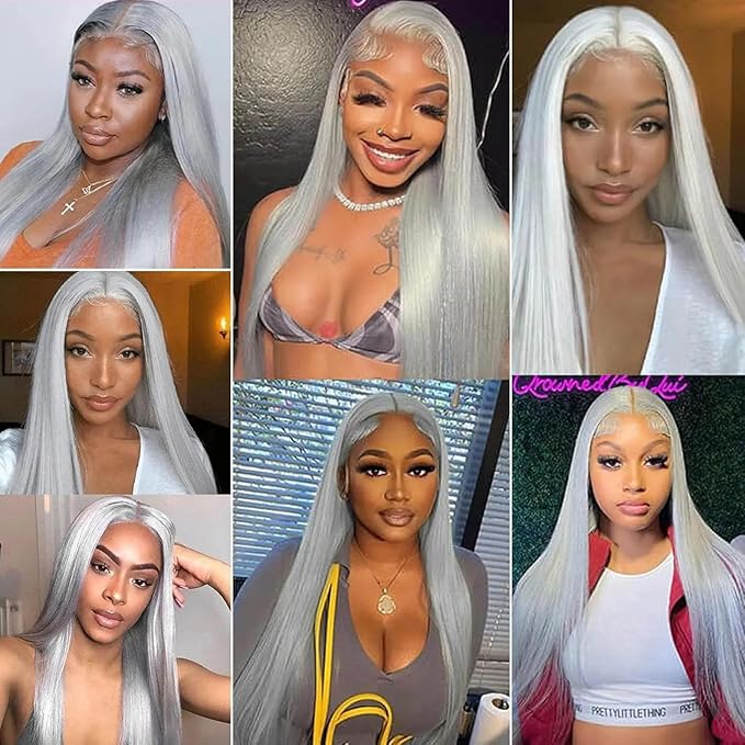30 32 34 Inch Grey Human Hair Bundles Grey Straight Bundle Silver Hair Weave Mixed Length 3 Bundles Double Weft Hair Extensions