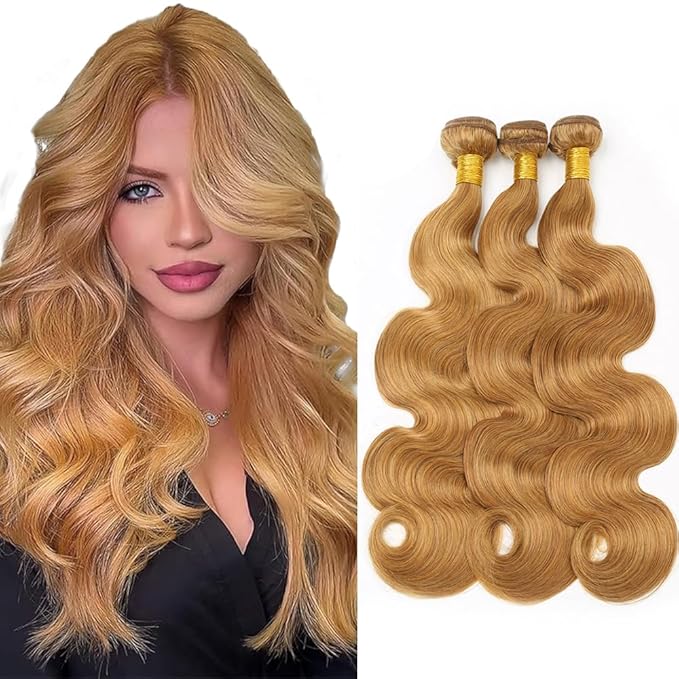 24 26 28 Inch Honey Blonde Body Wave Bundles Human Hair Color 27 Human Hair Bundles Brazilian Virgin Hair 3 Bundles Blonde Human Hair Bundles Hair Extensions 150g