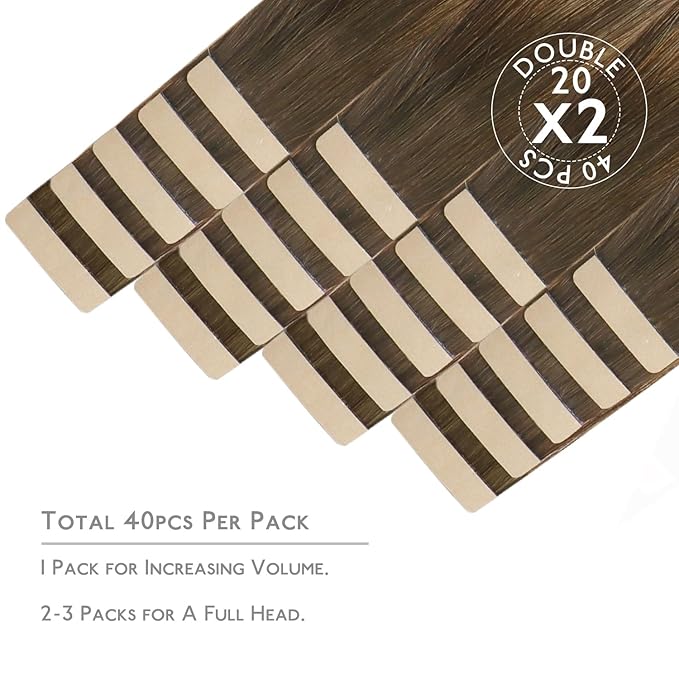 WENNALIFE Tape in Hair Extensions Human Hair, 40pcs 100g 24 inch Ombre Walnut Brown to Ash Brown and Bleach Blonde Hair Extensions Real Human Hair Straight Tape in Extensions Real Human Hair