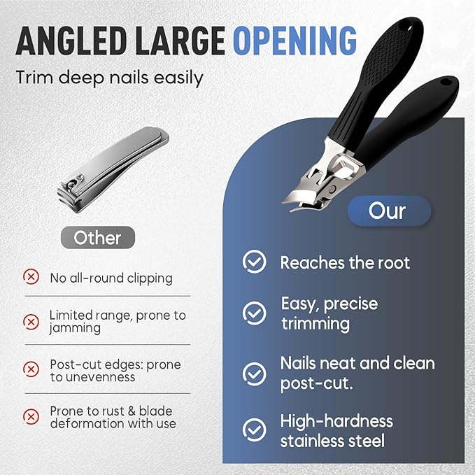 Wide Jaw Opening Anti-Splash Slanted Nail Clipper, Fingernail and Toenail Clippers Clippers for Ingrown Nails, Curved Toenail Clippers for Thick Nails, Household Slanted Nail Clippers (Black)