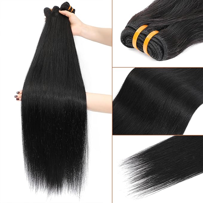 16A Raw Human Hair Bundles 100% Burmese Virgin Straight Bundles Human Hair, Sliky Boutique Extensions, Can Be Dyed and Restyled, Full Ends, Vertical Smooth (Straight 3 Bundles, 20 20 20 Inch)