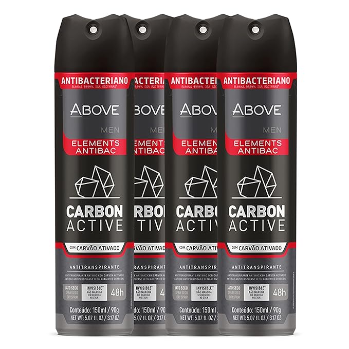 ABOVE 48 Hours Element Antiperspirant Deodorant Spray Set, Carbon Active, 4 Pcs - Deodorant for Men - Mint, Mandarin, and Orange Notes - Stain-Free