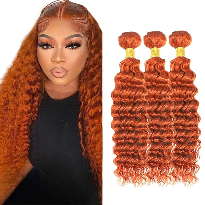 24 26 28 Inch Ginger Bundles Human Hair #350 Orange Deep Wave 3 Bundle Unprocessed Brazilian virgin hair Weave Extensions Double Weft 50 Grams/Bundle Colored Ginger Bundles for Woman