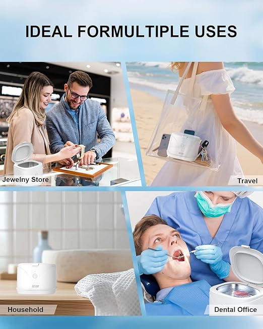BCOM Retainer Cleaner,Jewelry CleanerUltrasonic Machine 46kHz, Jewelry&Retainer Cleaner 2-in-1 Professional Portable Dental Jewelry Pod Deep Cleaning forJewelry,Retainer, Mouth Guard, Ring Xmas Gift