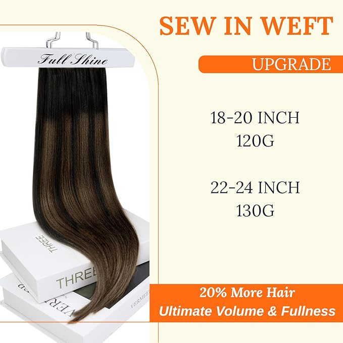 Full Shine Sew In Hair Extensions Color Dark Brown To Ash Brown Highlight Dark Brown Thinck Human Hair Extensions Sew In Weft Extenions For Women Invisible Hair Weft 20 Inch 120G