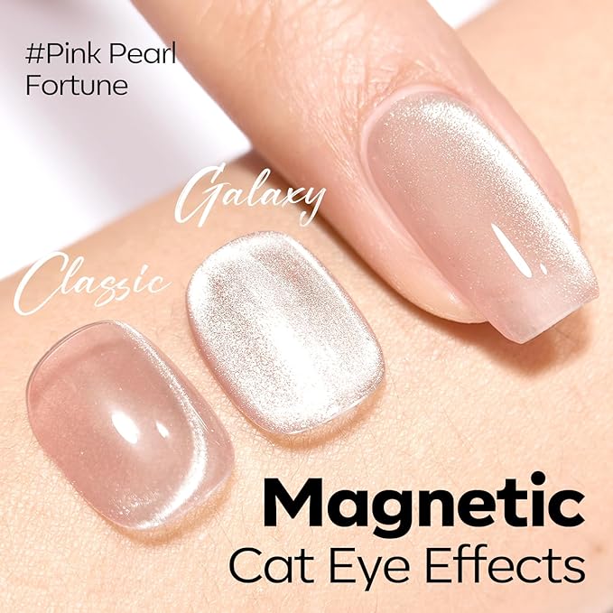 modelones Cat Eye Gel Nail Polish Nude Gel Polish Glass Shimmer Glitter with Magnet Silk Cat Eye Holographic Reflective Soak Off LED Nail Art Manicure 15ML