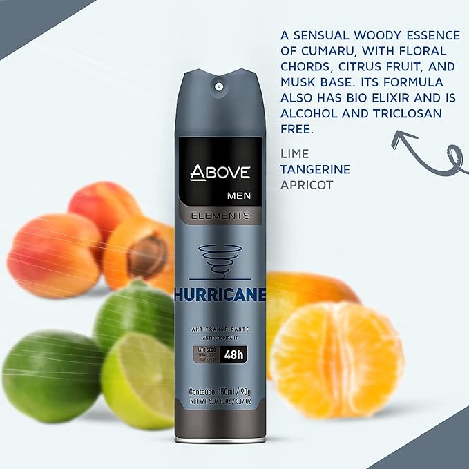 ABOVE 48 Hours Element Antiperspirant Deodorant Spray, Hurricane, 3.17 oz - Deodorant for Men - Lime, Tangerine, Apricot Notes - Dry Spray - No Stains