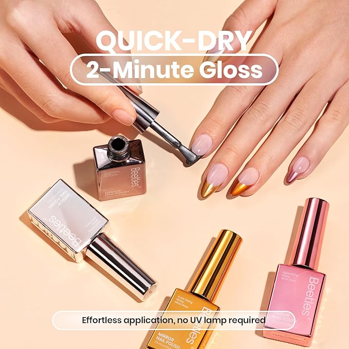 Beetles Mirror Nail Polish Set – Metallic Muse 6 Colors Quick-Drying & High Gloss Nail Lacquer, Long-Lasting Air Dry Home DIY Perfect Nail Art Christmas Gift for Women
